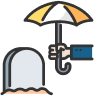 Final Expenses Icon - hand holding an umbrella over a headstone